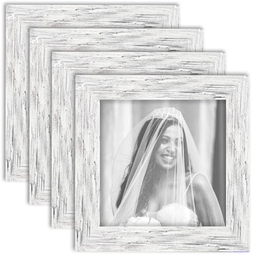TOFOREVO 4x4 Picture Frames Set of 4, Distressed White - color: Distressed White, size: 4x4