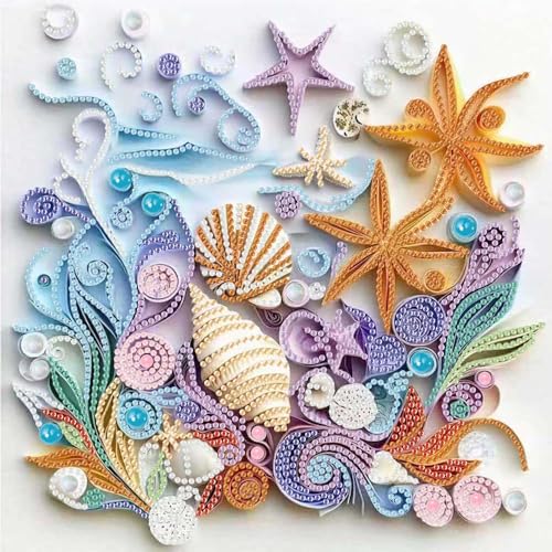 ZQEATRY Shell Starfish Diamond Art Kits for Adults,DIY Specail Shape Diamond Painting Kit for Adult Beginners, 5D Diamond Painting Crystal Rhinestones Art, Home Wall Decor 12 x 12inch - color: Shell