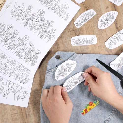 4 Sheets Water Soluble Embroider Pattern Stabilizer Stick and Stitch Embroidery Patterns Flower Stick and Stitch Embroidery Paper Wash Away with Pre-Printed Flower Leave Butterfly for Hand Sewing Love