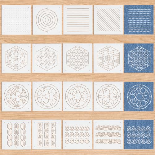 BENECREAT 16Pcs 4Styles Plastic Sashiko Stencil, 5x5inch Dots & Lines, Hexagons, Botanicals, Continuous Embroidery Tool Drawing Line Template for Hand Quilting and Embroidery, 0.3mm Thick - style: Dots & Lines Patterns