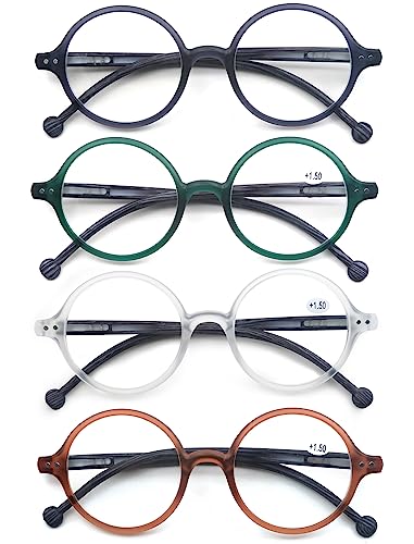 Round Reading Glasses for Women Men Blue Light Blocking Circular Readers Unisex Ultra Lightweight Circle Eyeglasses - color: Black/Clear/Transparent Brown&green