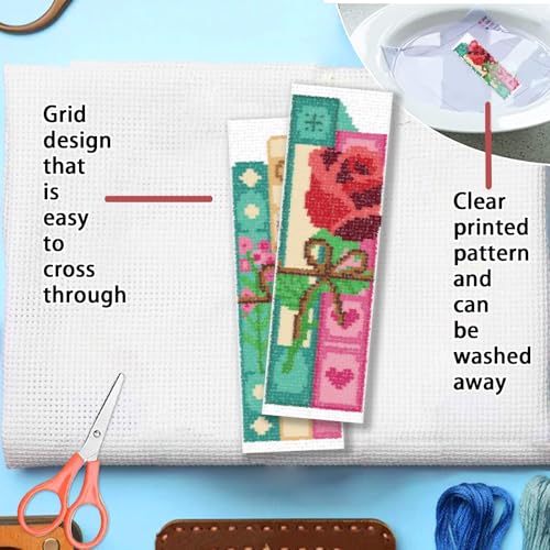 FREEBLOSS 6 Set 11CT Cross Stitch Bookmarks Kit Books Theme Stamped Cross Stitch Kit DIY Embroidery Bookmark Set with Instruction for Adults Beginners Gift for Reading Enthusiasts 20x6cm/8x2.4inch - style: Spine