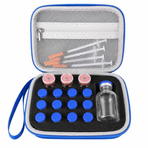 17 Slots Peptide Insulin Vial Hard EVA Travel Case Fits 1ml-30ml Vials - color: Blue