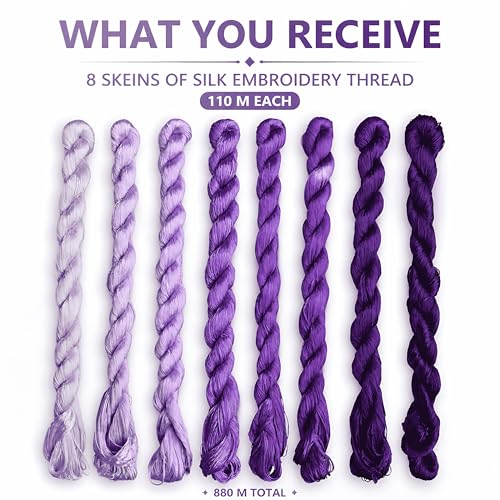 Natural 100% Silk Thread, Handmade Embroidery Thread Silk Floss 8 Colors 110m Each (95) - color: 95