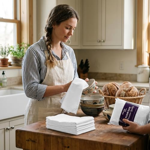 Avalon Kitchen Flour Sack Towels – 15 Pack, 28x28 Inch, 100% Cotton – Flour Sack Dish Towels for Drying Dishes, Baking, Bread Proofing, Crafting & Embroidery – Reusable White Kitchen Towel - color: White, size: 15 Pack - 28x28 inches