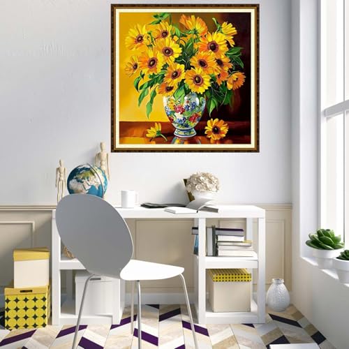 Redxing Counted Cross Stitch Kit for Beginners,Unprinted Needlepoint Kits for Beginners Cross Stitching Embroidery Kit 11CT Stitches kit-Sunflower vase 18x18 inch - color: KitColors27