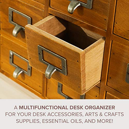 Card Catalog Desk Drawer Organizer - Wooden Storage Box with 16 Drawers - Home Office Desk Organizer Curio Cabinet - Rustic Drawers Dressers for Countertop- Apothecary Cabinet Tea Coffee Pod Storage - size: 16 Drawer