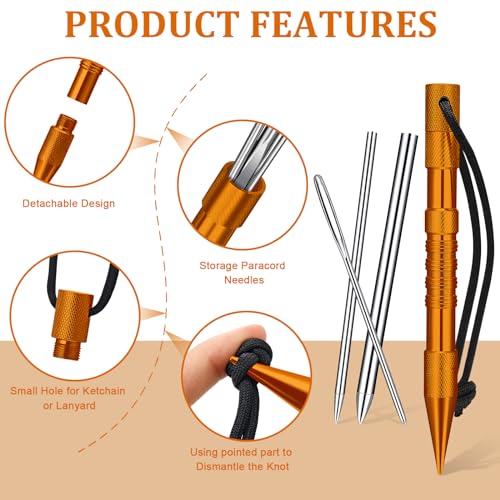 Ferraycle 12 Pcs Paracord FID Set Stainless Steel Knotter Tools Marlinspike Set Paracord Stitching Lacing Stitching Needles and Smoothing Tool Knotter Tools for Work Leather Weaving(Orange) - style: Orange