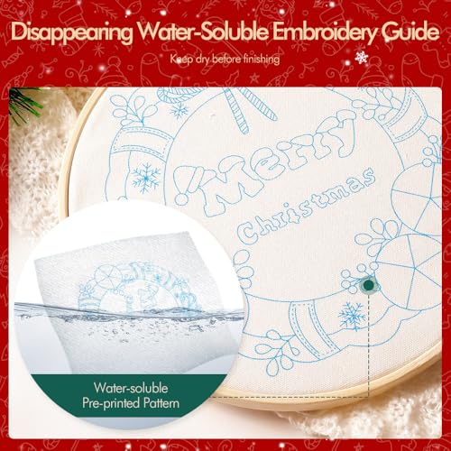 wtisan Christmas Embroidery Kit, Cross Stitch Kits for Beginners, Needlepoint with All Tools & Instructions, Stamped Hand Embroidery Starter Kit for Holiday Crafts & Xmas Home Decor, W19 - color: W19, size: 1 Pack