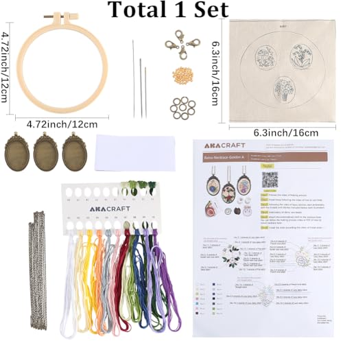 SUNNYCLUE DIY 3 Sets Embroidery Necklace Kits Embroidery Necklace Pendant Trays with Paper Instructions Flower Mini Cross Stitch Kit for Jewelry Making Supplies Adult Beginners Starter Handmade Gifts - style: Flower 2