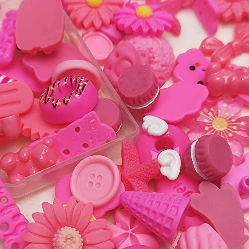 Chenkou Craft 50pcs Lots Mix Assorted Fuschia Craft DIY Flatbacks Resin Flat Back Buttons Scrapbooking (Fuschia) - color: Fuschia