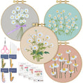 ERKOON 4 Set Embroidery Kit for Beginners, Cross Stitch Set Include Embroidery Cloth Hoops Threads for Craft Lover Hand Stitch with Embroidery Skill Techniques (Daisy) - color: Daisy