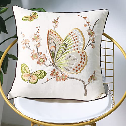 Set of 2 Embroidered Decorative Throw Pillow Covers Couch Square Pillowcases Cushion for Bedroom Sofa Farmhouse Decor 18x18 Inch (Brown Butterfly) - color: Brown Butterfly