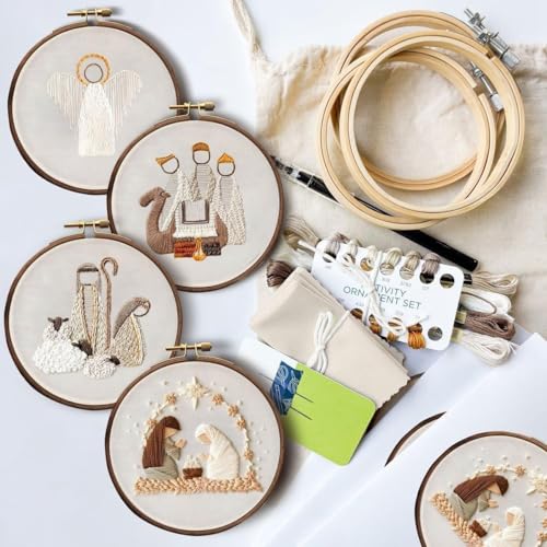 YOUDRN Nativity Scene Embroidery Kit, 4 Set Christmas Embroidery Kits - color: 4 Set