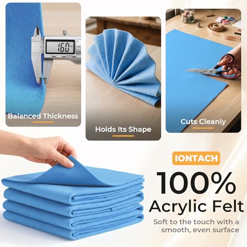 IONTACH 9" X 36" Soft Felt Sheets 1.6mm Thick (4 Packs, Sky Blue) - color: Sky Blue