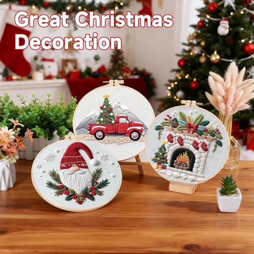 BBLYBD Christmas Embroidery Kit, 4 Set Embroidery DIY Starter Kit, Cross Stitch Kits with Pre-Printed Embroidery Fabric, Hoops, Step-by-Step Instructions, Color Threads & Needles (Christmas-4 Set) - color: Christmas-4 Set