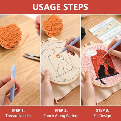 DIY Punch Needle Kit for Adult Beginners, A Cat on the Windowsill - size: Cat Pattern