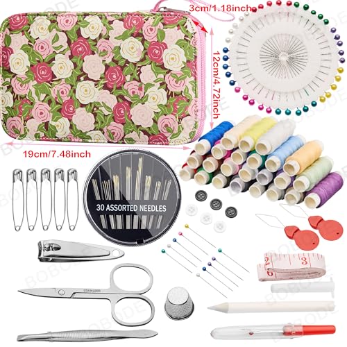 Rose Floral Sewing Kit with 130 PCS Sewing Supplies Accessory,PU Zipper Sewing Needles Set, Professional Travel Sewing Kit for Adults,Emergency, Beginners - color: 130PCS-MG