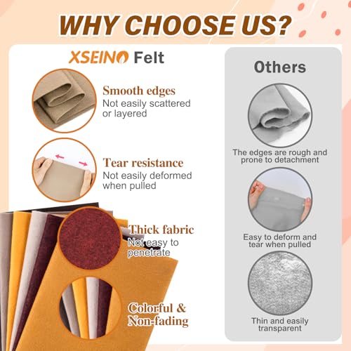 XSEINO 6 Rolls 12"x35" Large Felt Sheets(5.8Yds Total), 1.4mm Thick Nonwoven Fabric for Sewing, 6 Maillard Series Colors, Bulk DIY Craft Supplies for Bags, Garland, Decor - color: Maillard Series
