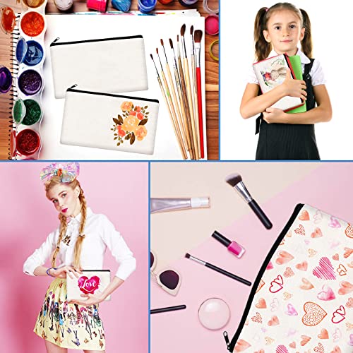 ZeeDix Small Canvas Zipper Pouch for Makeup Pencil Travel Storage 8.3x5 In - color: White, style: 24 Pcs