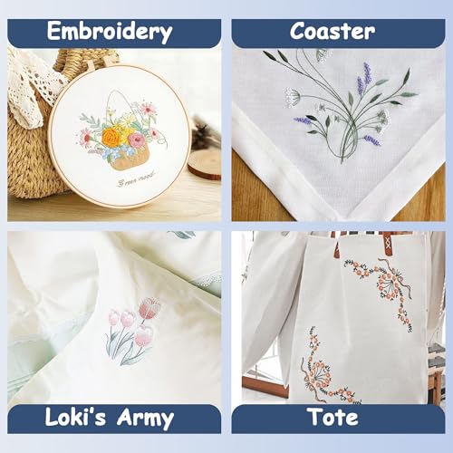 12pcs White Cotton Fabric Squares, Embroidery Fabric Squares, Solid Color Embroidery Cloth for DIY Crafts