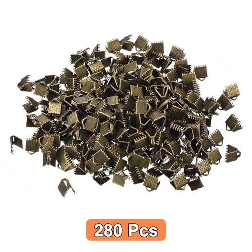 uxcell 280Pcs Ribbon Crimp Clamp Ends, 6mm Bookmark Pinch Crimp Ends, Cord Ends Fasteners Clasp Crimp Ends for DIY Bracelet Necklace Jewelry Making, Bronze Tone - color: Bronze Tone, size: 6mm