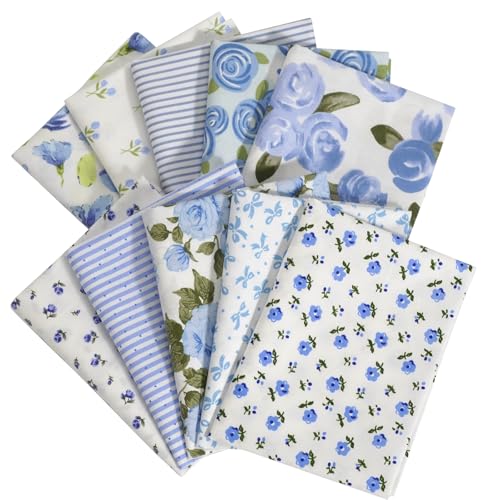 10 Pieces 50x50cm Floral Cotton Fabric Blue Series Patterns Pre-Cut Patchwork Squares for DIY Crafts Sewing Quilting