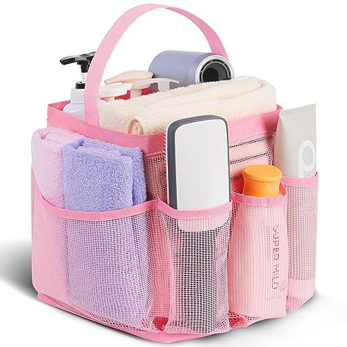 EUDELE Mesh Shower Caddy Portable for College Dorm Room Essentials,Portable Shower Caddy Dorm with 9-Pocket Large Capacity, Shower Bag for Beach, Swimming, Gym, Travel essentials, Pink - color: All Pink