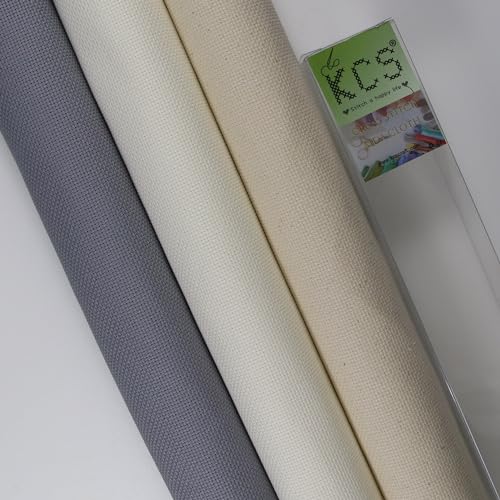 KCS 3 pc of 15" x 18"(38cmx45cm) Counted Cross Stitch Cotton Aida Cloth Needlework Rolled Fabric Box,18CT,Antique White+Oatmeal+Light Steel Grey - color: Antique White+oatmeal+light Steel Grey, size: 18CT