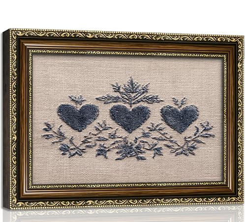PZBPIUY Ornate Gold Framed Wall Art,Vintage Navy Blue Hearts Canvas Prints - color: Blue Heart, size: 24"L x 16"W