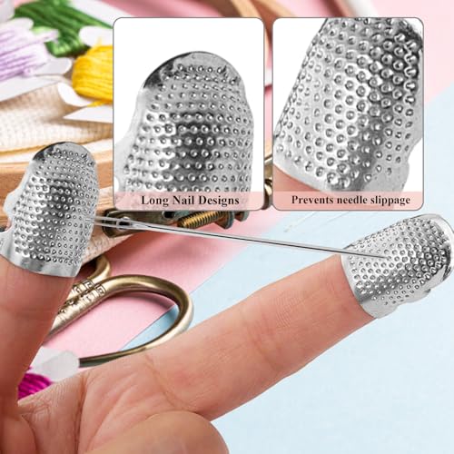 4 Pack Adjustable Metal Sewing Thimbles S+M – Finger Protector for Quilting Embroidery Needlework and DIY Craft Safety Use - color: 4 Silvery