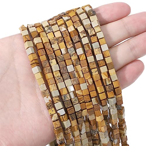 BEADIA Natural Brown Picture Jasper Square Stone Beads 4x4mm 85pcs Cube Loose Semi Gemstone Beads for Jewelry Making Design - color: Brown Picture Jasper