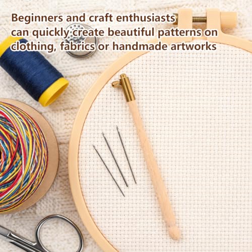 WQAPVHBG Tambour Hook Embroidery, 5.39in Tambour Embroidery Needle with 3 Needles, Tambour Beading Kit with Wood Handle for Crocheters to Sew, Embroidery, Bead and Handcrafted Crafts