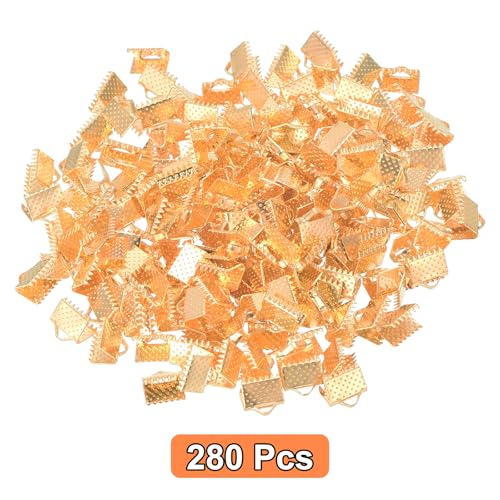 uxcell 280Pcs Ribbon Crimp Clamp Ends, 8mm Bookmark Pinch Crimp Ends, Cord Ends Fasteners Clasp Crimp Ends for DIY Bracelet Necklace Jewelry Making, Light Golden - color: Light Golden, size: 8mm