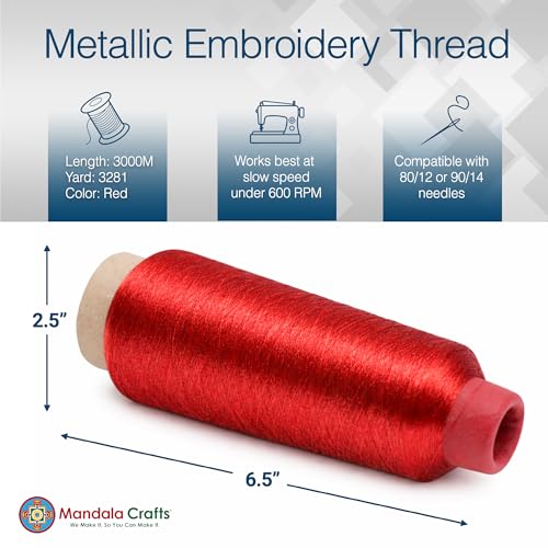 Mandala Crafts Metallic Red Embroidery Floss for Sewing, 3281 Yard Spool - color: Red, size: 3000M 3281 Yard