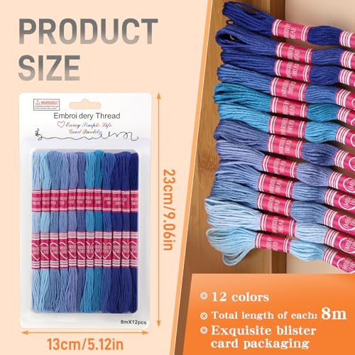 12 Skeins Blue Embroidery Thread, Embroidery Floss for Bracelets - color: Blue Series