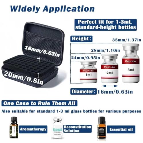 Peptide Vial Case for Fridge Storage - 63 Slots Organizer Holds 1-3ml Vials for Insulin, GLP-1, Peptides,Hard Shell Travel Case with Hand Strap,Black (Black-63 Slots) - color: Black