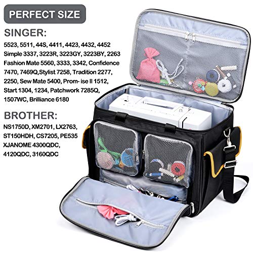 CAB55 Sewing Machine Case - Carrying Bag with Removable Padding, Tote for Machine and Accessories - color: Black