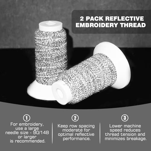 Reflective Embroidery Machine Thread for Sewing, 2 Pack Reflect High-Visibility Polyester Sewing Thread Supplies 200M(218Yds) Each Spool Perfect for Hand Embroidery DIY Crafts (Black) - color: Black