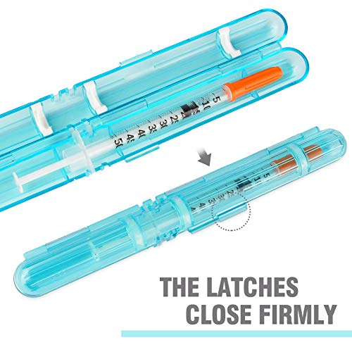 Insulin Travel Case for Syringes & Pens, Diabetic Syringe Holder Organizer - color: Light Blue Transparent+Solid Purple