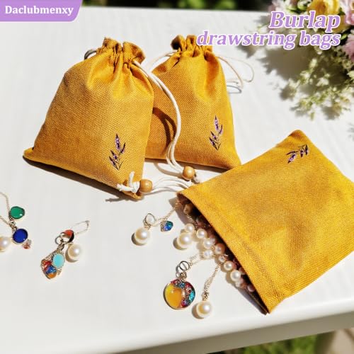 Daclubmenxy 20 PCS Small Burlap Drawstring Bags Pouch, Empty Sachet Bags, Gift Mini Drawstring Bags, Reusable Gift Linen for Wedding Favors Party Jewelry Coffee DIY (Mustard Yellow, 4.5x6 in)