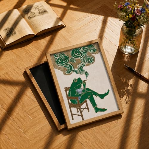 Framed Funny Smoking Frog Canvas Wall Art for Bathroom Men's Cave Decor - color: Frog Smoking, size: 10"L x 8"W