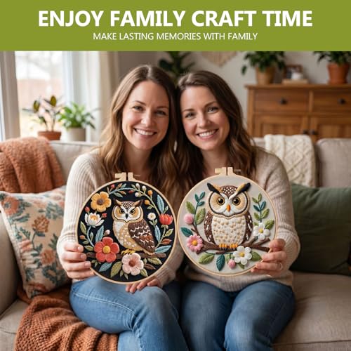 Santune Embroidery Kit for Beginners Needlepoint Cross Stitch Kits Adult Needle Point Sets with Owl Embroidery Patterns, Includes Step-By-Step Instructions and Accessories - color: Owl Series