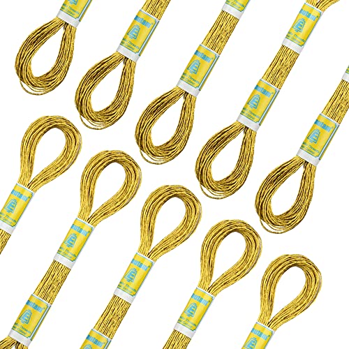 24 Gold Skeins 100% Cotton Metallic Thread for Hand Embroidery - color: Gold Floss
