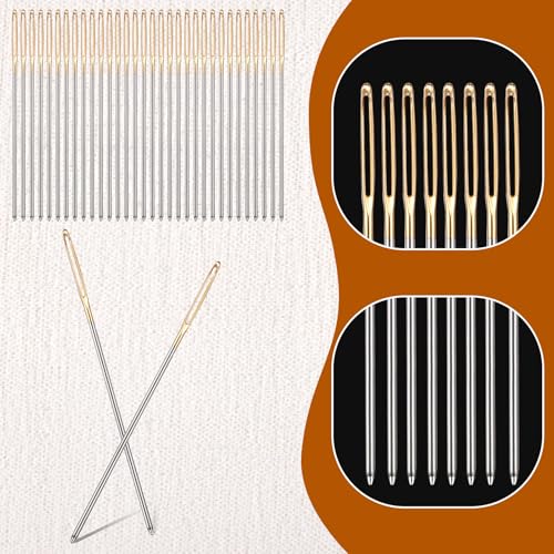 100pcs Cross Stitch Needles +2 Needle Threader Golden Color Large Eyes Cross Stitch DIY Embroidery Hand Needles Large Eyes Cross Stitch DIY Embroidery Hand Needles Sewing Needles in Transparent Box