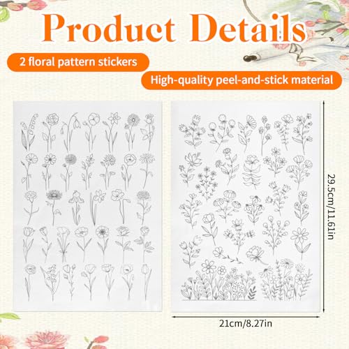 Water Soluble Embroidery Stabilizer, 2 Sheet Stick Stitch Embroiderys Transfer Paper Embroiderys Paper Tear Away Embroidery Stabilizers with Flower Patterns for Flower Frame,Hand Sewing Crafts