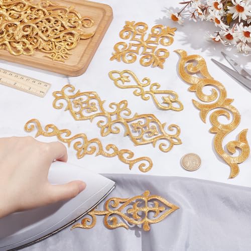NBEADS 16 Pcs Gold Flower Embroidery Patch, 4.4-9.05inch Large Iron on Patches Sew on Patches Golden Floral Appliques for Wedding Dress Decoration Repair Clothing Backpacks Jeans Caps - color: Gold 16pcs