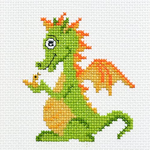 Povitrulya Baby Dragon Counted Cross Stitch Kit – Mandala Embroidery Pattern for Medium Starter - color: Green Dragon