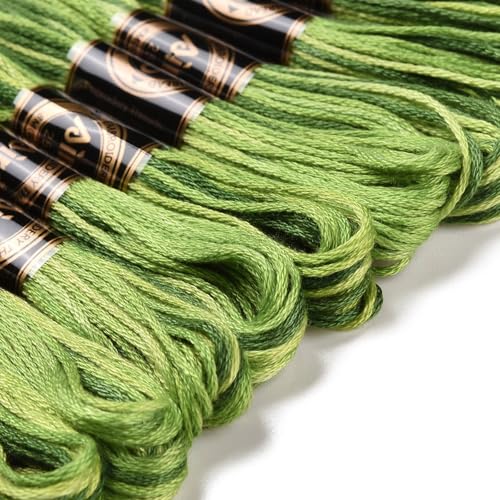 10 Skeins Green 0.5mm 6-Ply Polyester Embroidery Floss Cross Stitch Threads Segment Dyed Gradient for DIY Craft Hand Sewing Knitting DIY Crafts Jewelry Making 8.75 Yards(8m)/Skein - color: Green