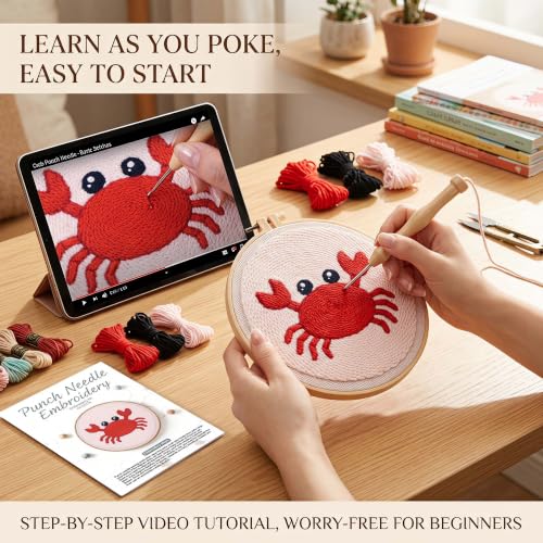 Harimau Punch Needle Kit Twelve Zodiac Signs Pattern,1Pc Embroidery Hoop, Essential Punch Needle Supplies,Ideal Punch Art for Beginners,DIY Adults Embroidery, Video Teaching - color: 65278